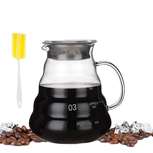Glass Range Coffee Server Hand Drip Coffee Tea Server Pot Pour Over Tea Server Pot Glass Carafe and 800ml/28oz Clear by SOPRETY