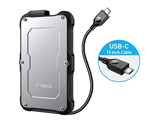ineo 2.5" USB 3.1 Gen2 Type C Rugged Waterproof Shockproof External Hard Drive Enclosure for 2.5 inch 9.5mm & 7mm SATA HDD SSD (USB 3.1 Gen 2 Type C) [C2580c]