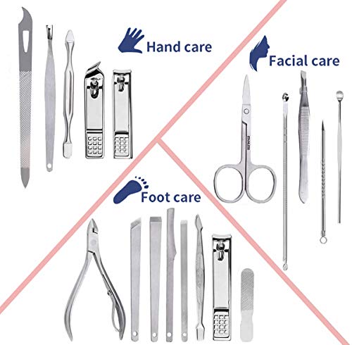 Manicure Set Pedicure Kit Professional 19 Pcs Nail Clipper for Men & Women Stainless Steel Sharp Cutter Grooming Nose Hair Scissors…Black Fingernails & Toenails with Portable Case (Wine red_19 pieces)