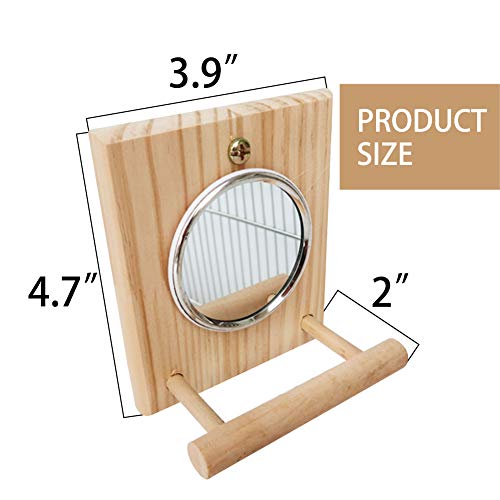 BLSMU Bird Mirror with Wooden Perch,Birdcage Fun Platform Stand Toys for Parrots,Budgies,Cockatiels,Conures, Lovebirds, Hummingbird, Parakeet and Finch - Thumbnail 3