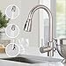 Sink Faucet, Dalmo Single Handle High Arc Brushed Nickel Pull Down Kitchen Faucet with 3 Spray Modes, Stainless Steel Kitchen Sink Faucet with Deck Plate