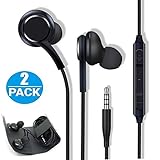 Aux Headphones/Earphones/Earbuds, (2 Pack) 3.5mm Wired in-Ear Headphones with Mic and Remote Control Compatible with Galaxy S10/S9/S8/S7/S6/S5 Note 5/6/7/8/9 and More Android Devices(Black)