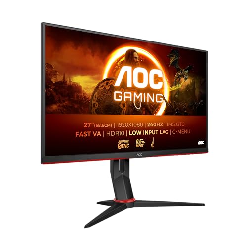 AOC 27G2ZN3/BK 27 inch FHD Gaming Monitor 280Hz, Fast VA Panel, 1ms GtG, , HDR10, FreeSync Premium , Height Adjustment, (1920x1080 HDMI 2x 2.0 ) Black/Red