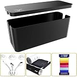 Cable Management Box, Cord Organizer and Cover with Cable kit - Desk, Wall Mounted TV, Video, Game and Computer Wire Holder, Hider, Protector with Cable Sleeve, Black Edition by Tokye XXL Value