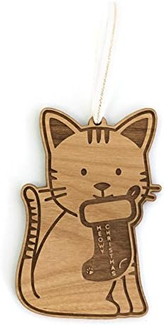Meow-y Christmas Cat Shape Laser Cut Wood Ornament (Christmas/Holiday/Cat Lover/Keepsake)