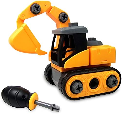 WisToyz Take Apart Assembly Toy Excavator, Vehicle Play Set with Screwdriver, Ideal Educational Toy for Toddlers, Boys & Girls Aged 3, 4, 5, 6, Yellow BDJS14