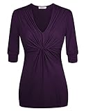 Ninedaily Women Blouse V Neck Pleated Front Half Sleeve Tunic Casual Top