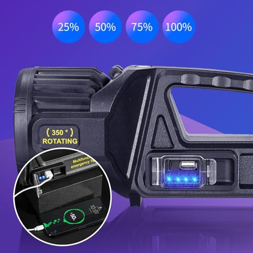 LETOUR High Power LED Flashlights, 350000LM Rechargeable LED Flashlight 9 Modes Powerful Flashlights High Power Rechargeable Flashlight Light Emergency Home for Camping