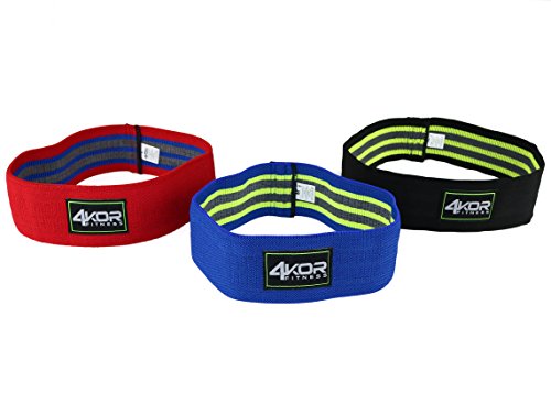 Hip Band Set of 3 by 4KOR Fitness- Resistance Loop Circles Perfect for Dynamic Warm-Ups and Activating Hips and Glutes - Includes Medium (Blue), Large (Red), and XLarge (Black) all with Grippy Strips