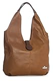 LiaTalia Genuine Italian Soft Leather Large Hobo Shopper Shoulder bag with Protective Dust Bag - Zoe [Medium Tan - Brown Trim]