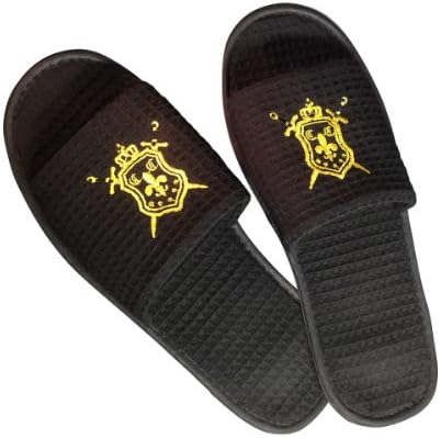Embroidered Bath Slippers, Waffle Spa Quality Non Slip, One Size Fits Sizes 10 1/2 -14