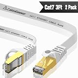 CableGeeker Cat7 Ethernet Cable 3ft 2 Pack (30 AWG High Speed Cable) Flat Cat7 Shielded Ethernet Cable Support Cat5/Cat6 Network,600Mhz,10Gbps - White Computer Cord for Router Xbox Modem