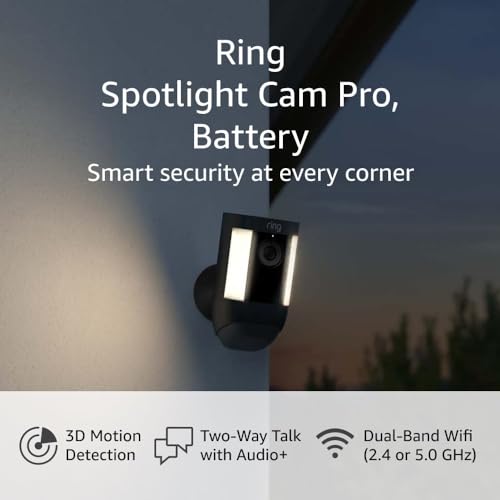 Ring Spotlight Cam Pro, Battery | 3D Motion Detection, Two-Way Talk with Audio+, and Dual-Band Wifi (2022 release) - Black