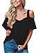 Astylish Women Sexy Cut Out Cold Shoulder Ruffle Short Sleeve Shirt Blouse Top Black Large