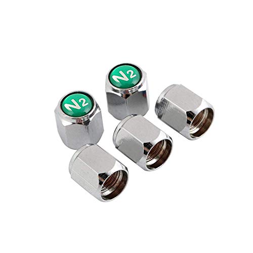 image for GODESON Hexagon Tire Valve Stem Caps with N2 Nitrogen Sign，Chrome Pl