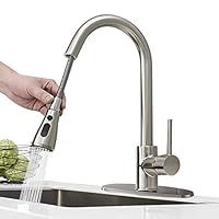 Hoimpro Commercial High-Arc Single Handle Kitchen Sink Faucet With Pull Out Sprayer, Modern Rv kitchen Faucet With Pull Down Sprayer, 3 Function Touch Water Faucet, Brass/Brushed Nickel(1 or 3 Hole)