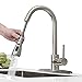 Hoimpro High Arc Matte Black Spring Kitchen Faucet with Pull Down Sprayer, Rv Paint Black Kitchen Sink Faucet with Pull Out Sprayer,3 Function Single Handle Laundry Faucet,Brass(Single or 3 hole)