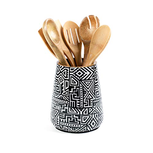 Kitchen Utensil Holder or Utensil Crock, Large Decorative Wooden