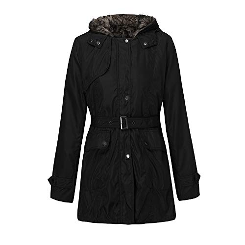 vermers Women Coats Winter, Womens Warm Long Coat Fur Collar Hooded Jacket Slim Parka Outwear(6, B#Black)