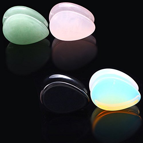 IPINK 2g-5/8" Organic Stone Teardrop Tunnels Plugs Ear Gauges Piercing 4 Pairs (4 pairs of 00g(10mm))