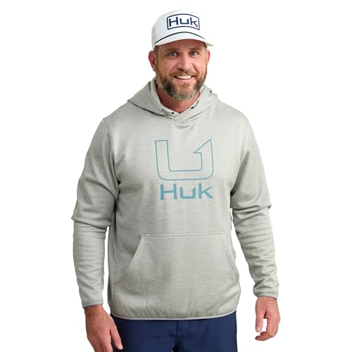 HUK Mens Coldfront+ Graphic Hoodie, Performance Fishing Hoodie, Harbor Mist Hea…