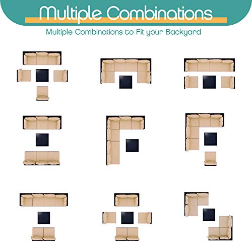 LAFWELL 7 Pieces Outdoor Patio Furniture Sets Clearance,Rattan Patio Sofa, Manual Weaving Wicker Patio Conversation Sectional Sets with Cushions and Tea Table