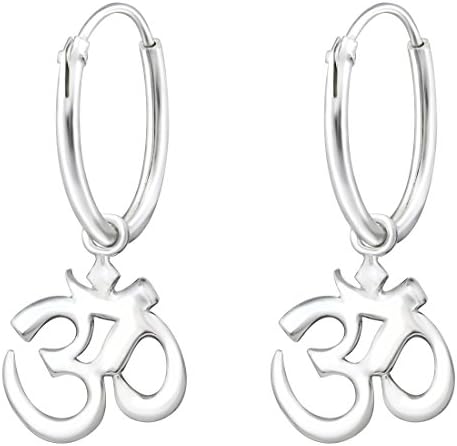 925 Sterling Silver Hypoallergenic Om Symbol on Endless Hoop Earrings for Girls 32137