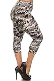 Leggings Depot Women's Butterknit Capri Cropped Regular and Plus Printed Leggings Tights Batch13 (Plus (Size 12-24), Gray Jay)