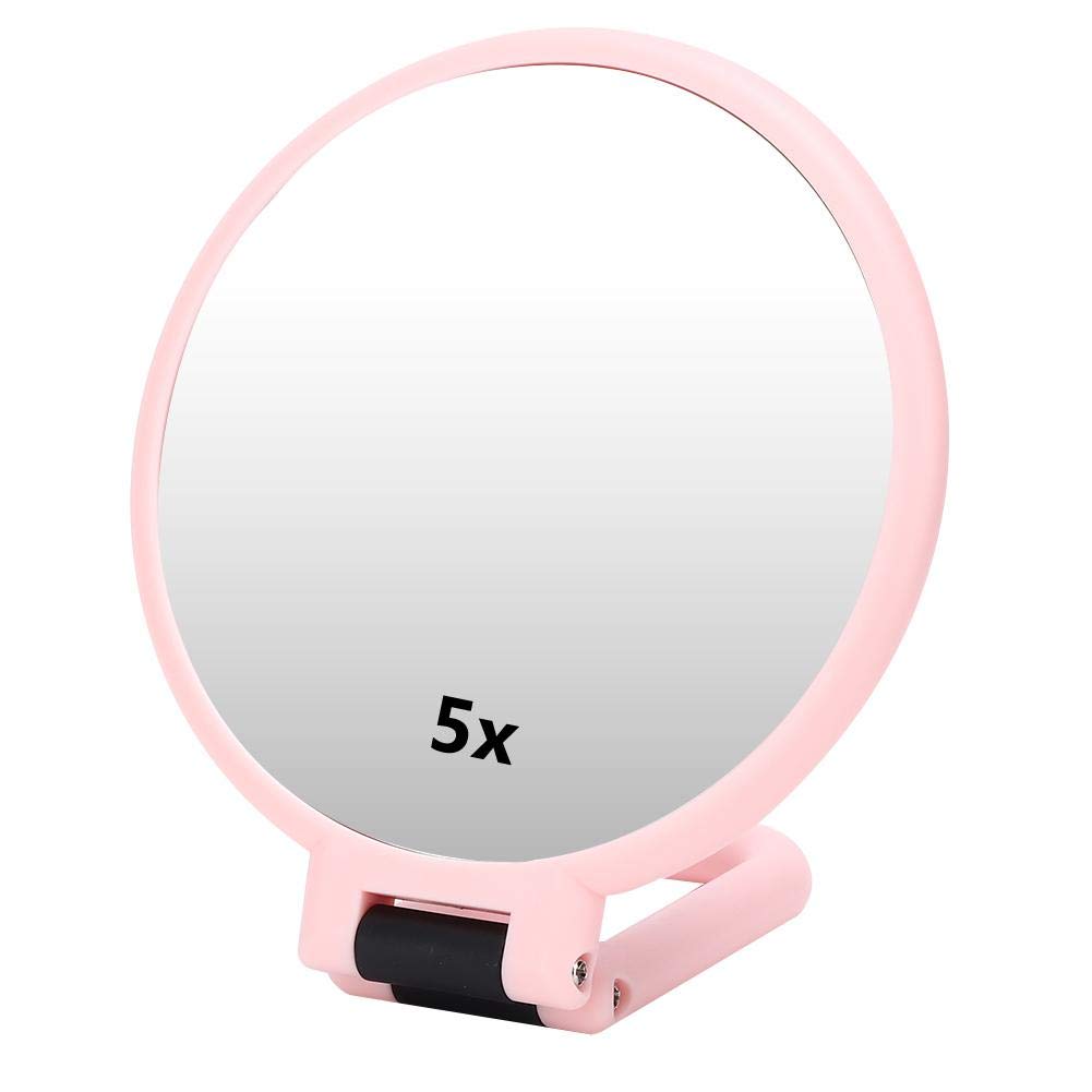 Naroote DoubleSided Magnifying Makeup Mirror, Table Top Vanity Mirror, Handheld Mirror 5X 4.7In Magnifying Folding Adjustable Cosmetic Mirror Travel Portable Makeup Mirror (Pink)