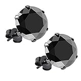 Pair of Black IP Stainless Steel Round Cut 3mm, 4mm, 6mm, 8mm, 10mm Black Cz Stud Earrings Mens Womens