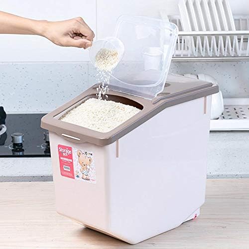 thorityau Grain Storage Containers With Lid, Plastic Sealed Moisture-proof Rice Bucket, Dry Food Container, 5kg,10kg,15kg,2colors