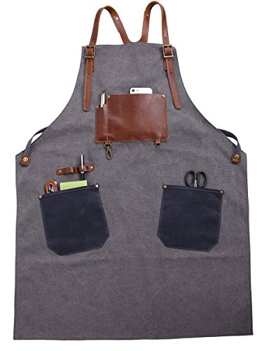 image for ZOMCHAIN Waxed Canvas Work Apron with Tool Pockets Fully Adjustable, L