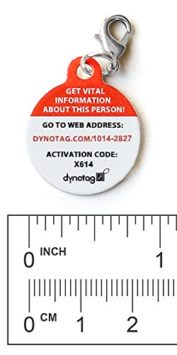 Dynotag Web Enabled Smart Medical ID/Emergency Information Charm Bracelet Tag + Lobster Clasp with DynoIQ & Lifetime Service. Steel, 22mm dia. - Thumbnail 2