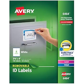 Avery Removable 3-1/3 x 4 Inch White ID Labels 150 Pack (6464)