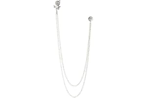 PTDIONE Dainty Floral Suit Pin with Double Hanging Chains Rose Flower Lapel Brooch for Men Women Tuxedo Suit Corsage Tassel Jewelry