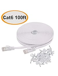 Jadaol - Cable plano Ethernet Cat 6 blanco - Cable de red largo delgado - Cable de conexión Fast Ethernet - con conectores RJ45 sin enganches