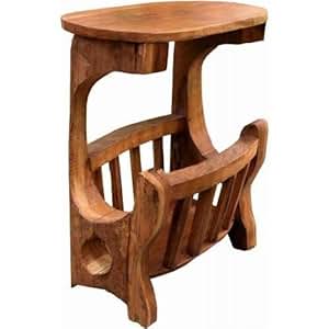 Amazon.com Rustic Carved Wood Magazine Rack w Table 