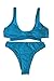 QINSEN Women Sexy Knotted Front Cropped Top Bikini Sets Thong Swimsuit Blue S