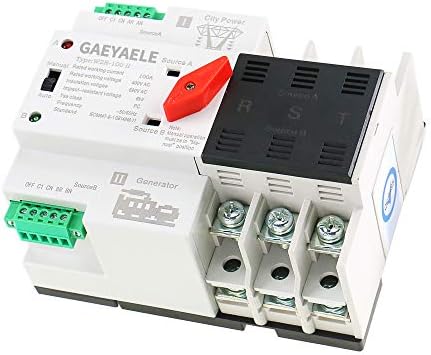 GAEYAELE W2R-3P Din Rail Mounted Automatic Transfer Switch Three Phase ATS 100A Power Transfer Switch (W2R 3P 16A)