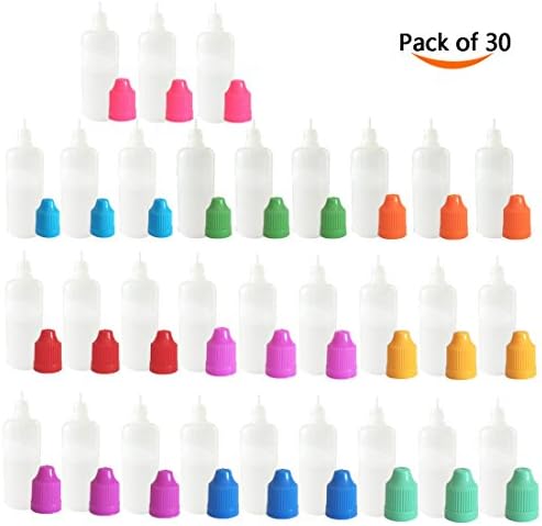 30 Pcs LDPE Squeezable Dropper Bottle with Childproof Cap &amp; Long Thin Tip 10ML (Mixed Colors)