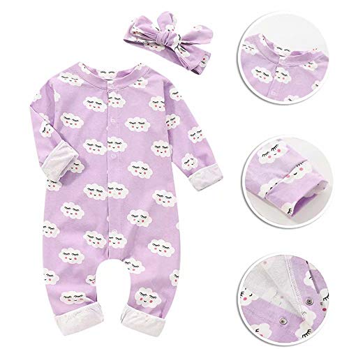 BANGELY Newborn Baby Cartoon Cloud Sleep Gown Swaddle Sack Coming Home Outfit+Cap (0-6 Months, Purple)