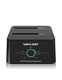 wavlink USB 3.0 a SATA (5Gbps) dual-bay estación de acoplamiento para disco duro para 2.5 inch 3.5 inch unidad de disco duro, SSD Support offline Clone Copia UASP funciones [8TB × 2], color negro