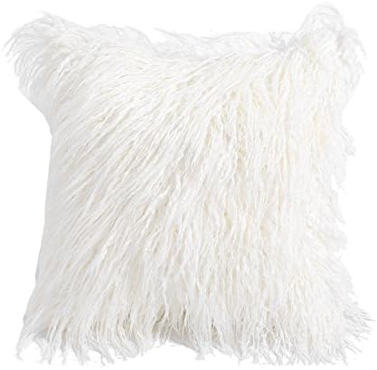 Mongolian Pillow Cover, Home Decorative Super Soft Plush Mongolian Faux Fur Throw Pillow Cover Cushion Case 18 x 18 Inch,1 Piece White