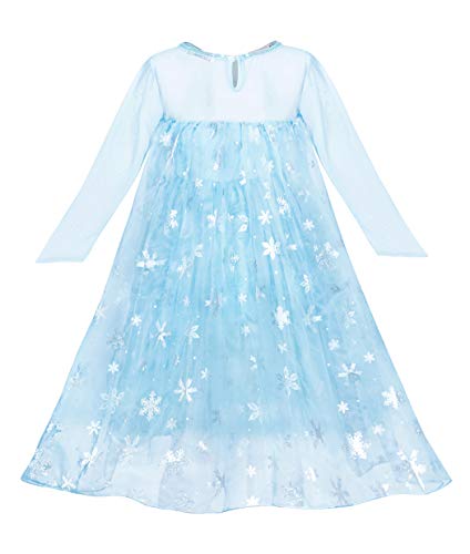 Cotrio Elsa Costumes Girls Long Sleeve Princess Dress with Cape Children Kids Halloween Outfits Dress Cosplay Clothes Wig, Gloves, Tiara, Wand Size 10 (9-10 Years, Blue, 140)
