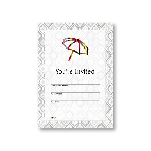 Beach Umbrella Parasol Umbrella Rain, Flat Party Invitation Card, 12 Cards at 5x7, with White Envelopes, Item 188776