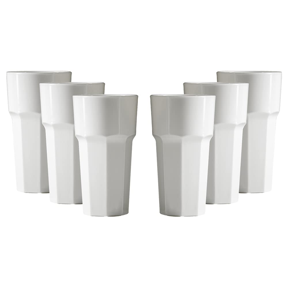 Virtually Glass Unbreakable Reusable Polycarbonate Plastic White Octagon Shaped Tumblers.(340ml/ 12oz to Rim Height 14.4cm, Max Diameter 7.9cm) Solid Gloss Look Made in UK (6)