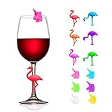 Wine Glass Markers Set of 12 Silicone Drinking Glass Charms Washable Flamingo and Unicorn Pattern