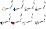 18g Surgical Steel 2 mm Cubic Zirconia Crystal L-Shaped Nose Ring *Choose Color*