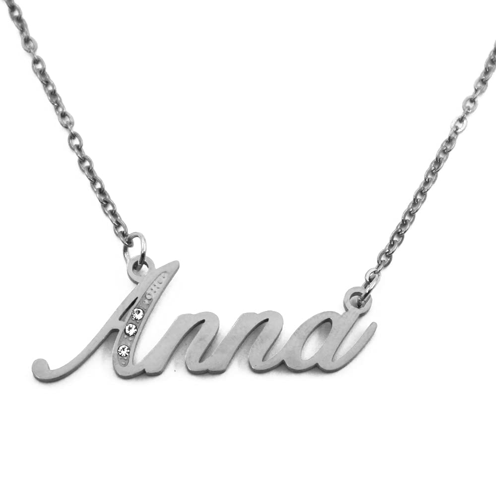 Kigu Name Necklace Anna - Silver Tone - Custom Name Necklace - Personalised Jewellery for Ladies- Customised Jewellery for Girls- Custom Pendant Anna