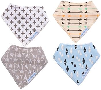 Lilla Lilla Baby Bandana Drool Bibs -Set Of 4 -Bibs Have Adjustable Snaps Are Soft And Extremely Absorbent To Prevent Rashes-Washable Cotton Trendy Teething Perfect Unisex Baby Shower Gift Set ARROW